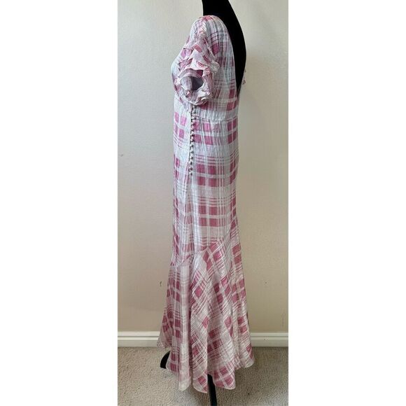 NWT Love Shack Fancy x  Free People Silk Sloane Blush Plaid Silk Maxi Dress XS - Picture 6 of 13
